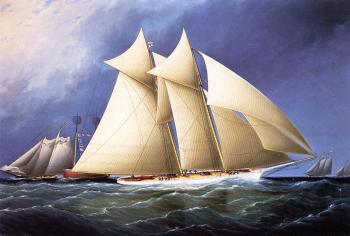 詹姆斯 E 巴特斯沃思 New York Yacht Club Schooner Dauntless Rounding Sandy Hook Lightship in the Hurricane Cup Race